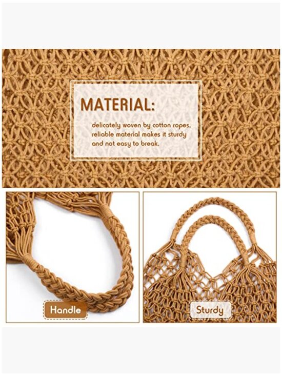 Cotton Rope Woven Shoulder Bag Macrame Mesh Beach Purse Hobo - Picture 4 of 7